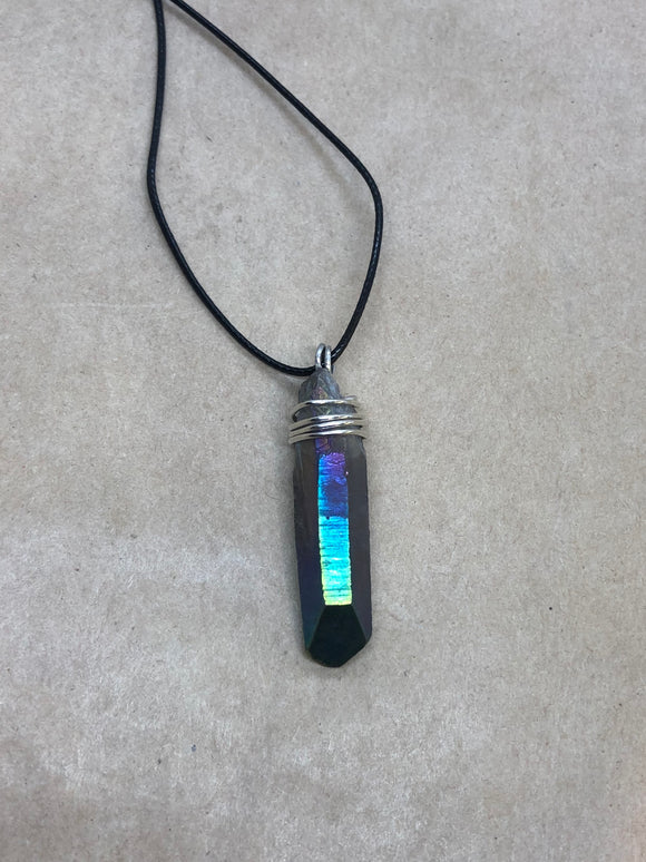 Rainbow Aura Quartz Wired Crystal Necklace