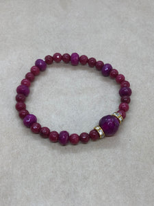 Faceted Ruby Crystal Beaded Bracelet with Pink Agate Diamanté Centrepiece