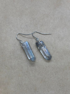 Grey Aura Quartz Crystal Point Earrings