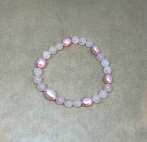 Pink Pearl & Rose Quartz Crystal Beaded Bracelet