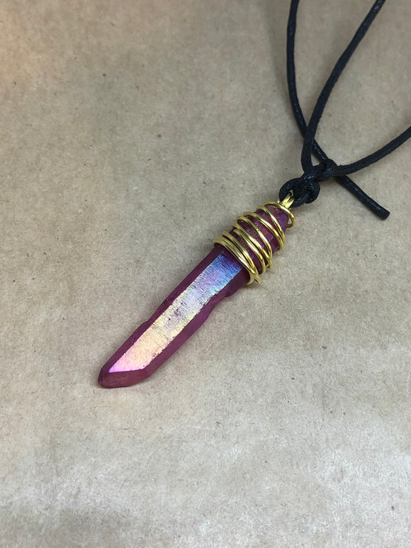 Rose Aura Quartz Crystal Point Necklace