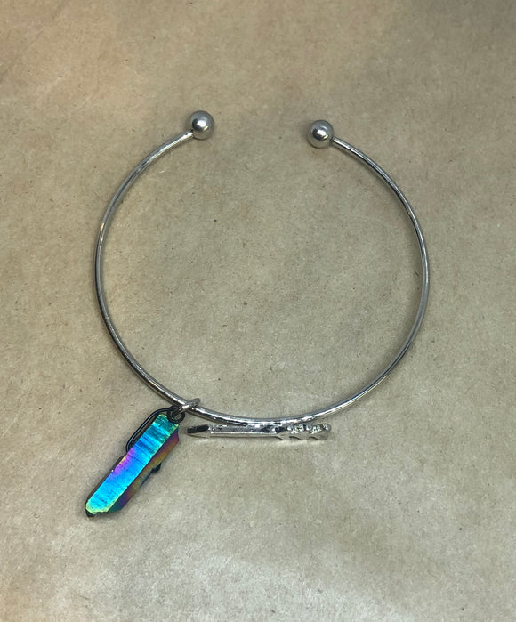 Rainbow Aura Quartz Crystal Point on Bangle