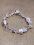Rose Quartz Crystal Chips Beaded Bracelet with Rose Murano Accent Beads