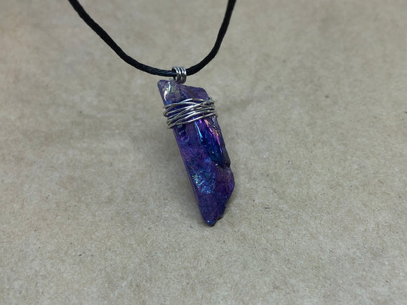 Purple Aura Quartz Crystal Point Necklace