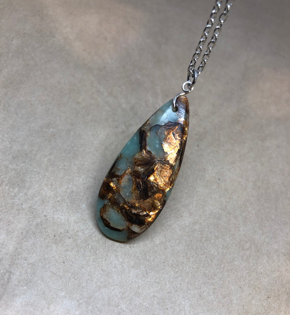 Blue Imperial Jasper & Bronzite Crystal Pendant Necklace