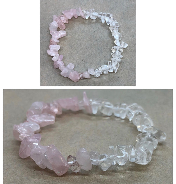 Rose Quartz & Clear Quartz Crystal Chips Beaded Bracelet