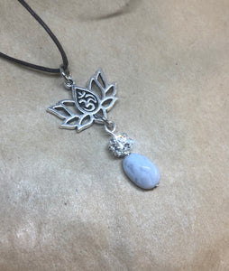 Blue-Lace Agate Crystal on Lotus Necklace
