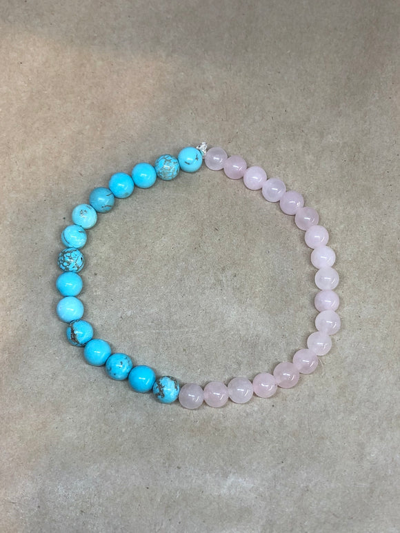 Turquoise and Rose Quartz Crystal Beaded Bracelet