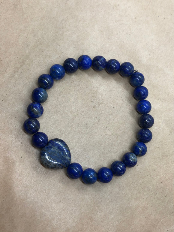Lapis Lazuli Crystal Beaded Bracelet with Heart Centrepiece