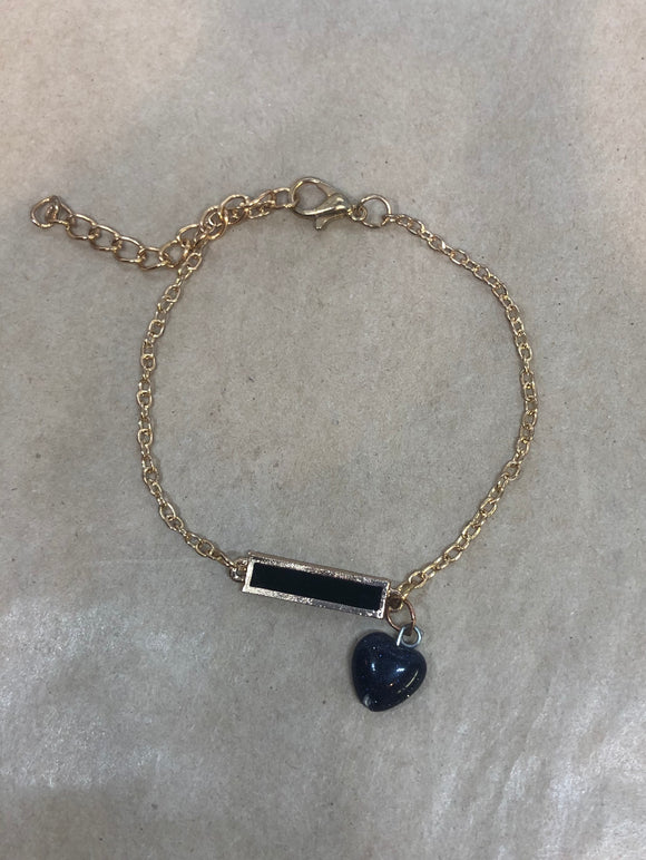 Black Goldstone Crystal Heart on Chain Bracelet